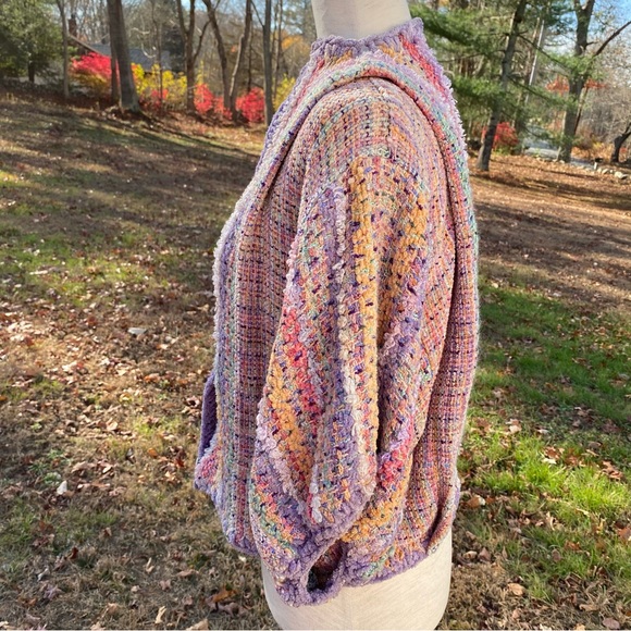 NANCY LEE KAUFMAN HANDMADE CARDIGAN SWEATER JACKET BUTTON OOAK MULTICOLOR S fit - Picture 6 of 12